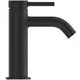 Schwarze Ideal Standard Armatur mit einem klaren, modernen Design und einem seitlichen Hebel zum regulieren des Wasserflusses.
